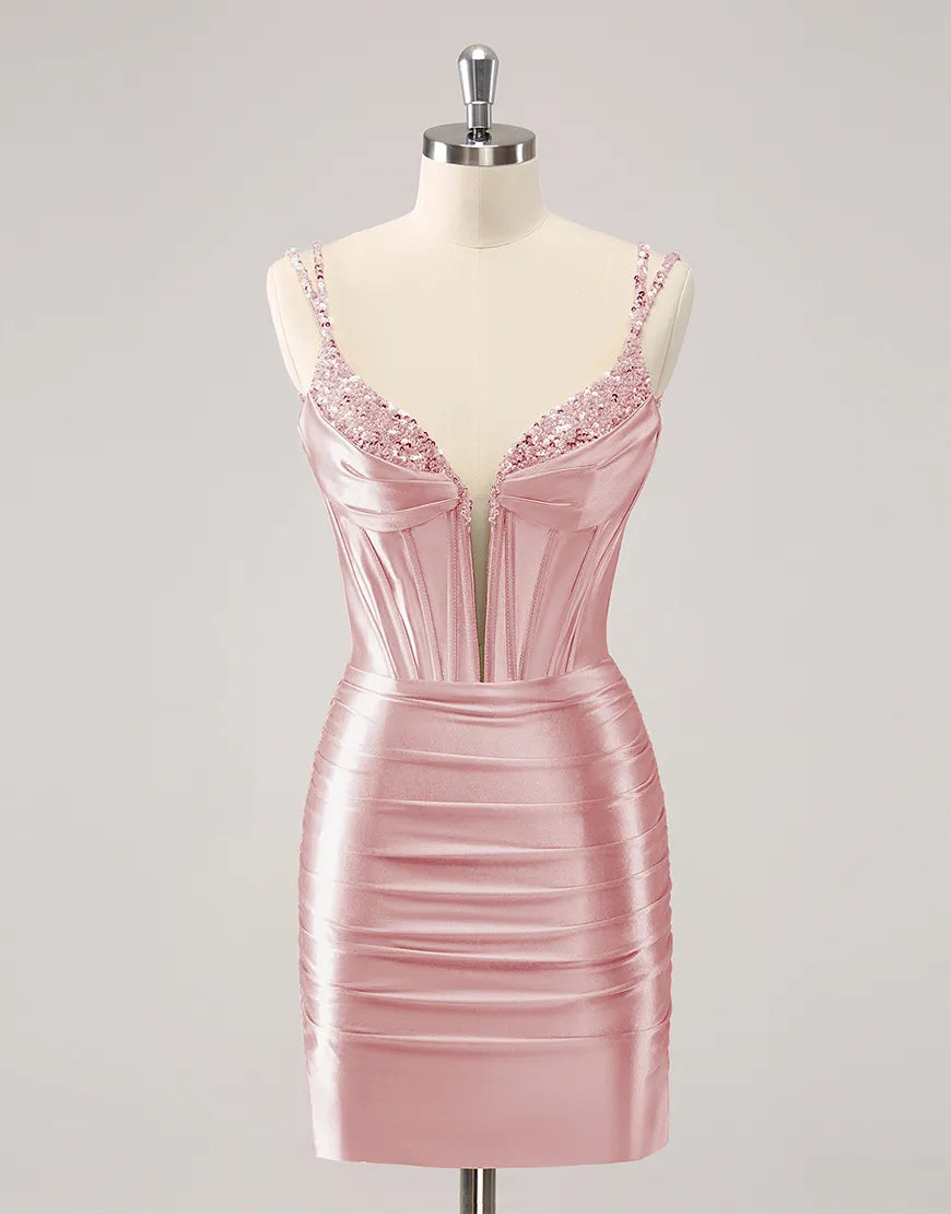 Elegant and fashionable short suspender satin slim fit back to school party dress