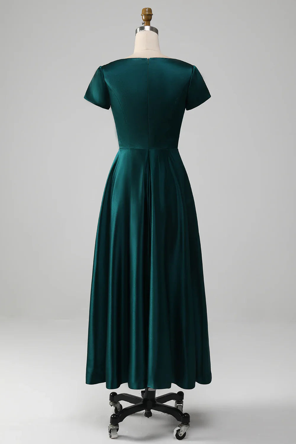 DingJiDress Elegant Bridesmaid Dresses Peacock A-Line Tea-Length Satin Mother of the Bride Dress With Cascading Ruffles Fall Wedding Guest Dress November