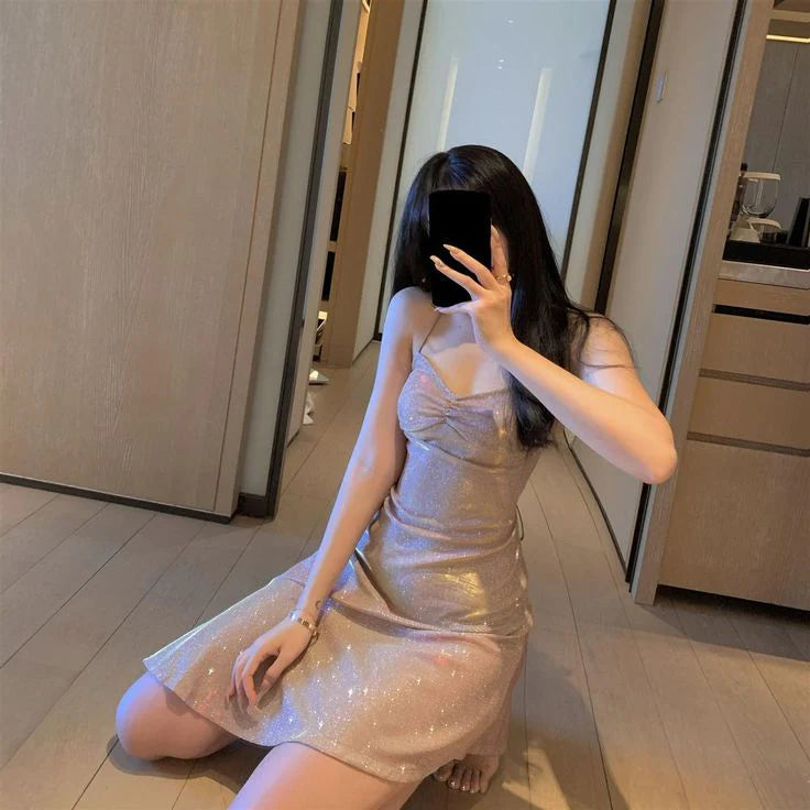 Women's Shiny Sleeveless Dress Sexy Party Backless Tight Bodycon New Mermaid Chic Dress Homecoming Dress