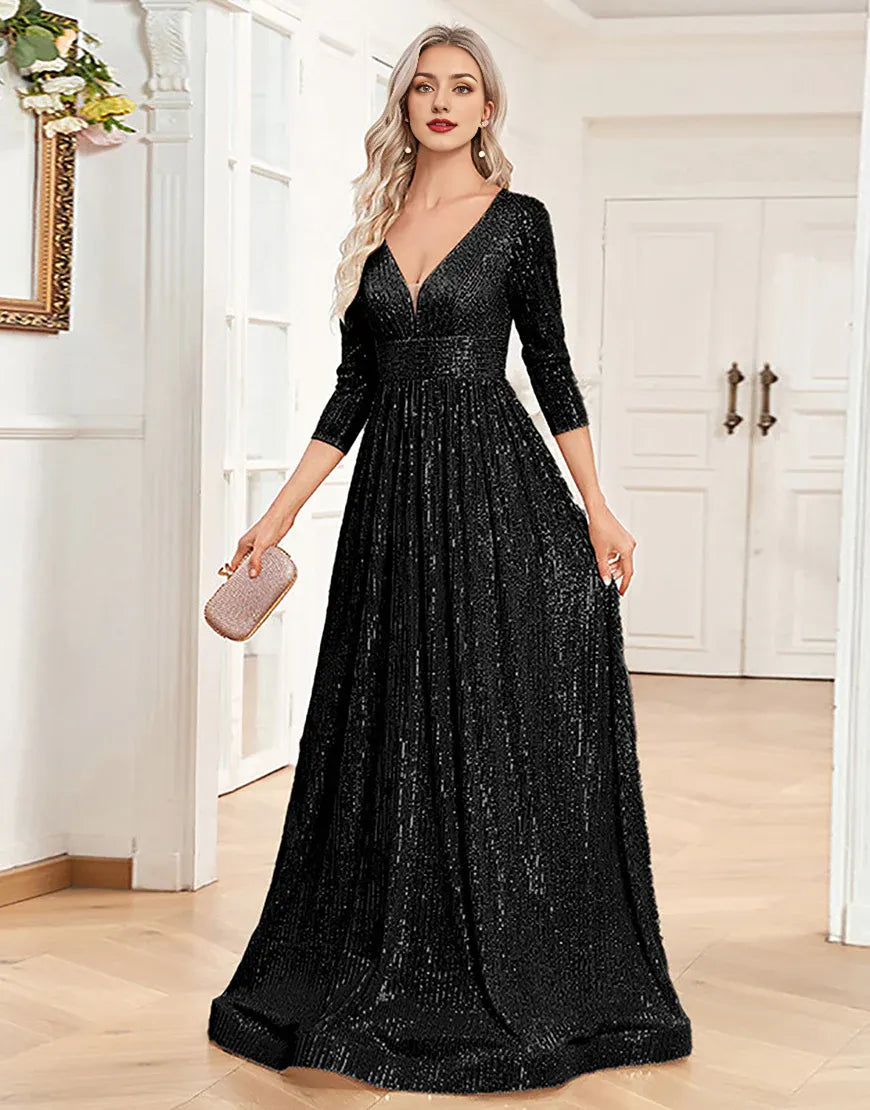 A-Line Glitter Long Mother of the Bride Dress with