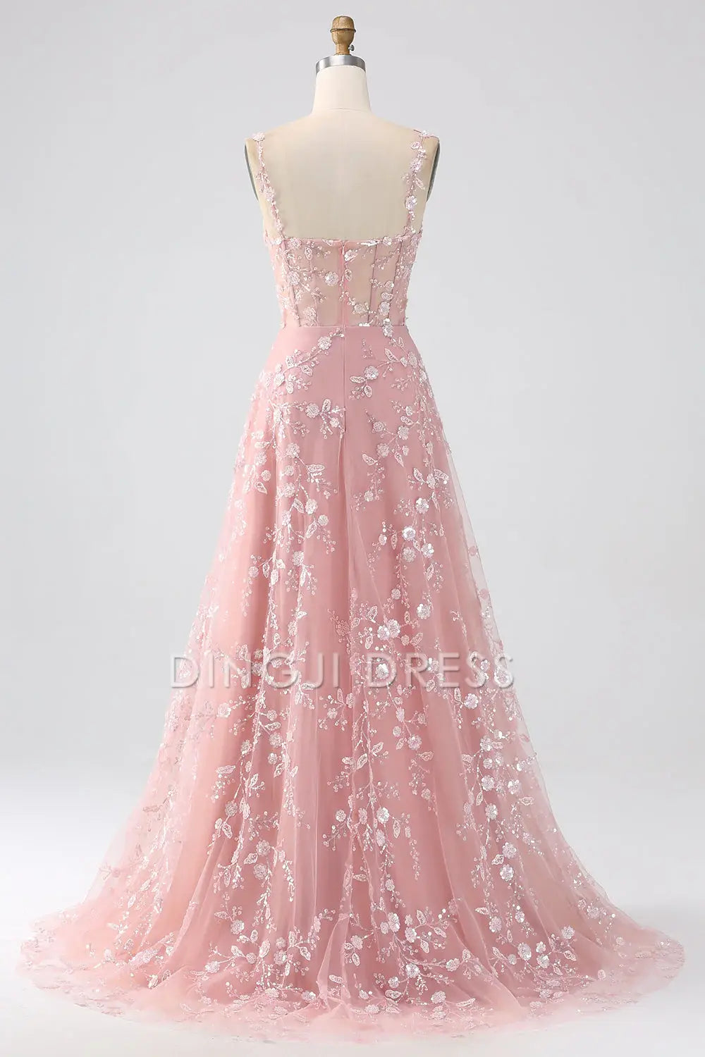 DingJiDress High Quality Dress Exquisite A Line Spaghetti Straps Romantic Floral Corset Long With Slit Prom Dress