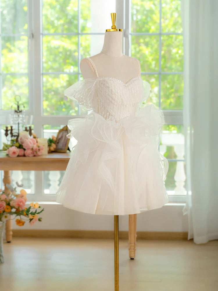ivory Tulle Lace Ball Gown Short Prom Dress ivory Homecoming Dress