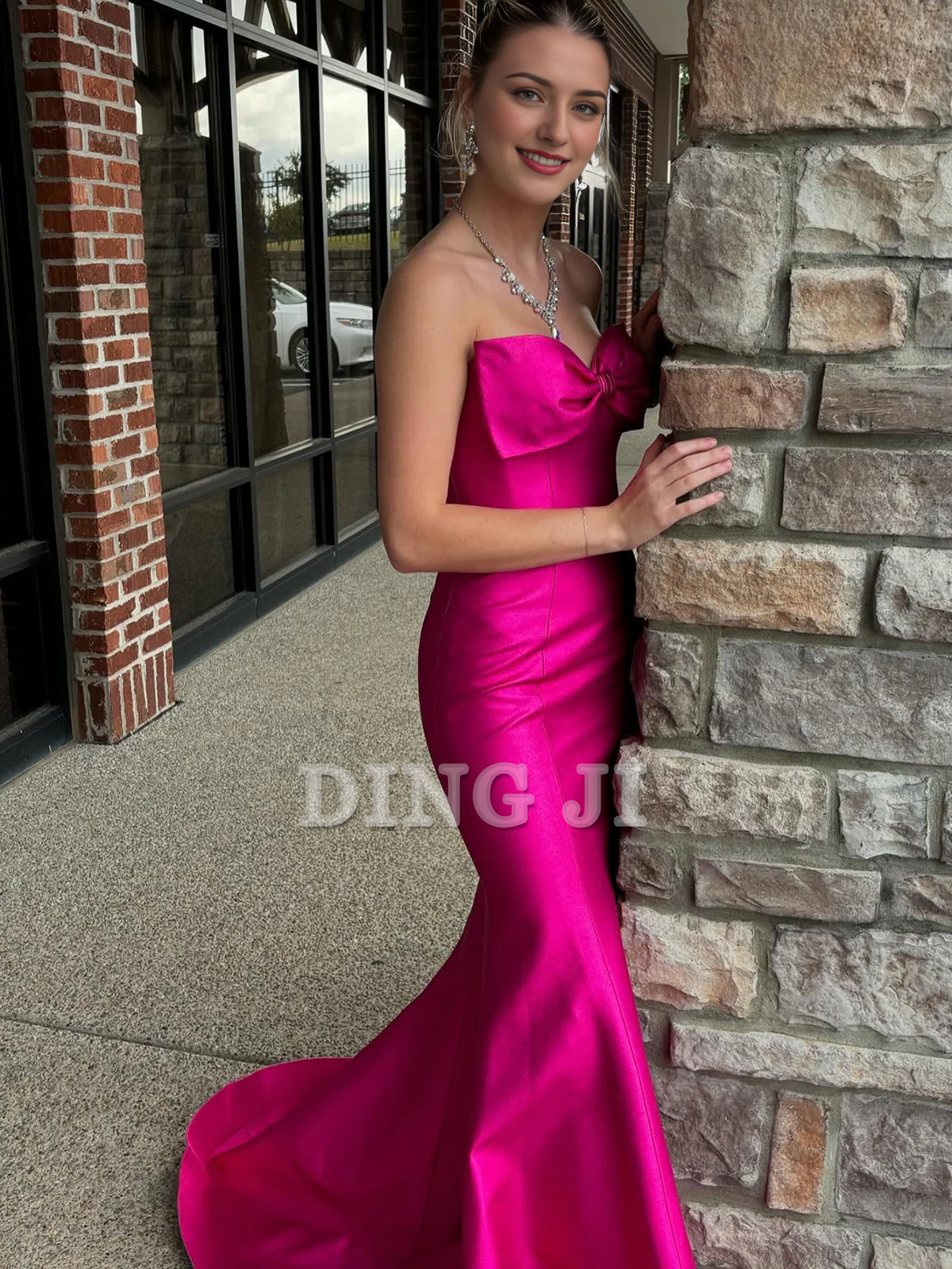 DingJiDress Evening Dress Strapless Bow Mermaid Long Formal Dress Side Fork Elegant Temperament Formal Women's Dresses Wedding Guest Dresses