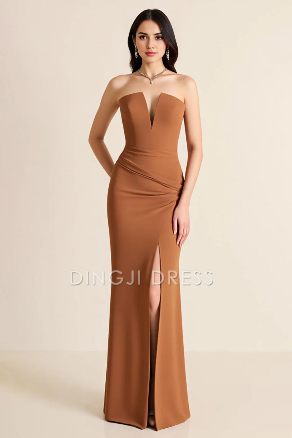 DingJiDress High Quality Dress Sheath Strapless Pleated Side Fork Fashion Long Prom Dress