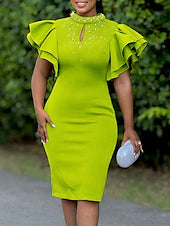 Women's Midi Dress Prom Dress Party Dress Satin Dress Wedding Guest Dress Elegant Formal Party Wedding Guest Engagement Regular Fit Plain Short Sleeve Turtleneck Black White Pink Red Summer Spring