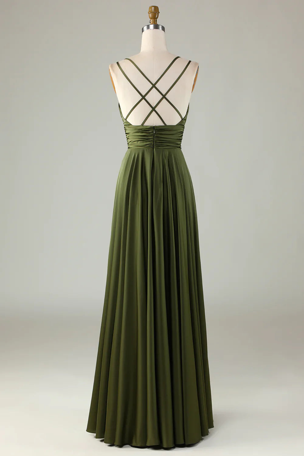 Minimally Sleeveless Long Olive Ball Dress A-line Bridesmaid Dress