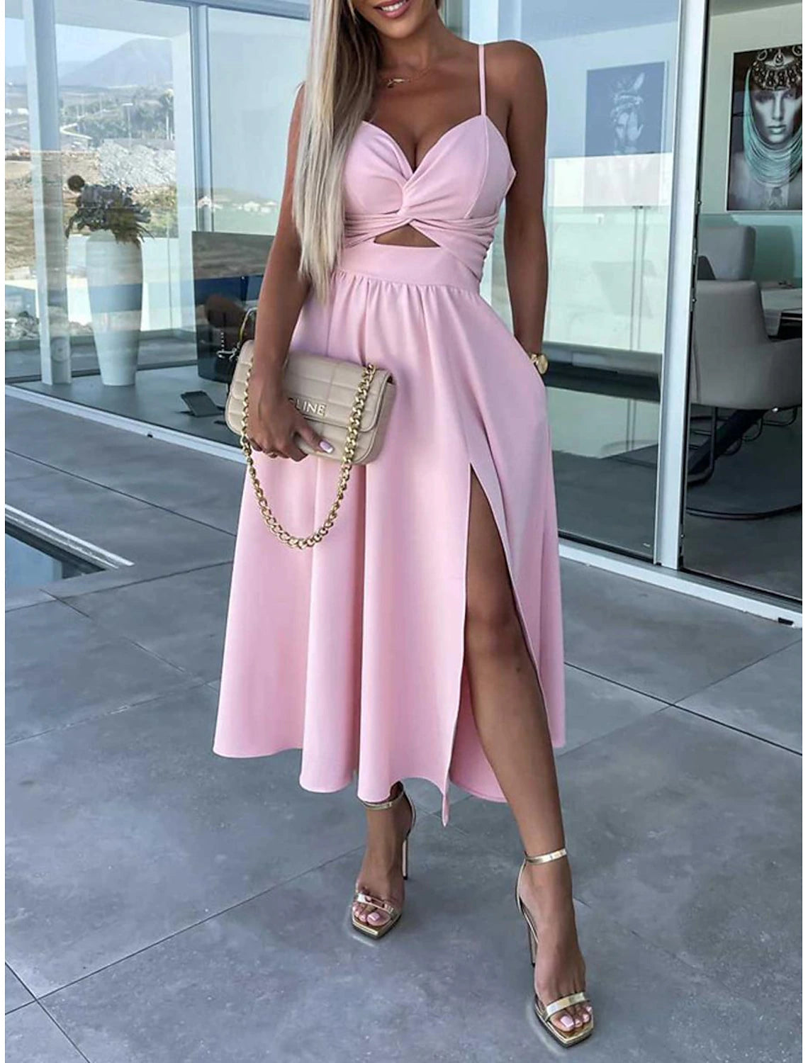 Women's Midi Dress White Dress Graduation Dress Slip Dress A Line Wedding Party Date Regular Fit Sleeveless Strap Black White Pink Fuchsia Summer
