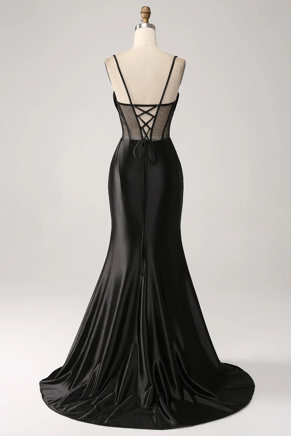 DingJiDress Mermaid Sweetheart Black Satin Long Prom Dress With Beading