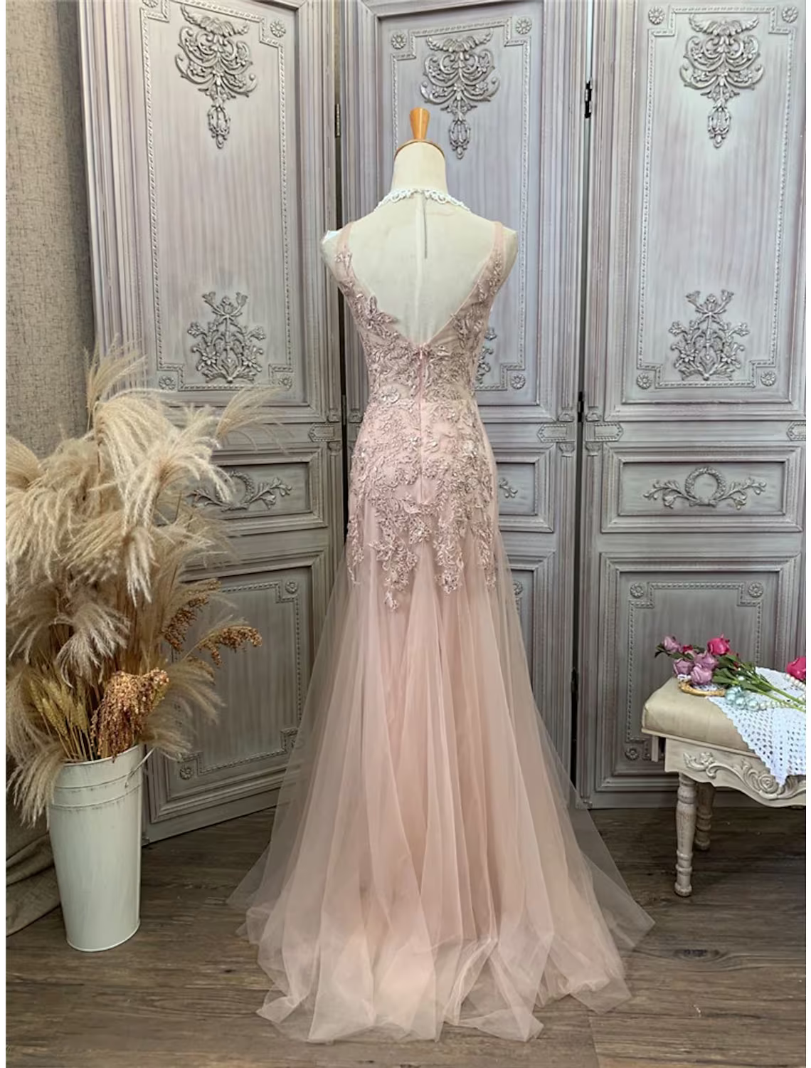 Prom Dresses Dress Party Wear Sleeveless V Neck Tulle with Appliques