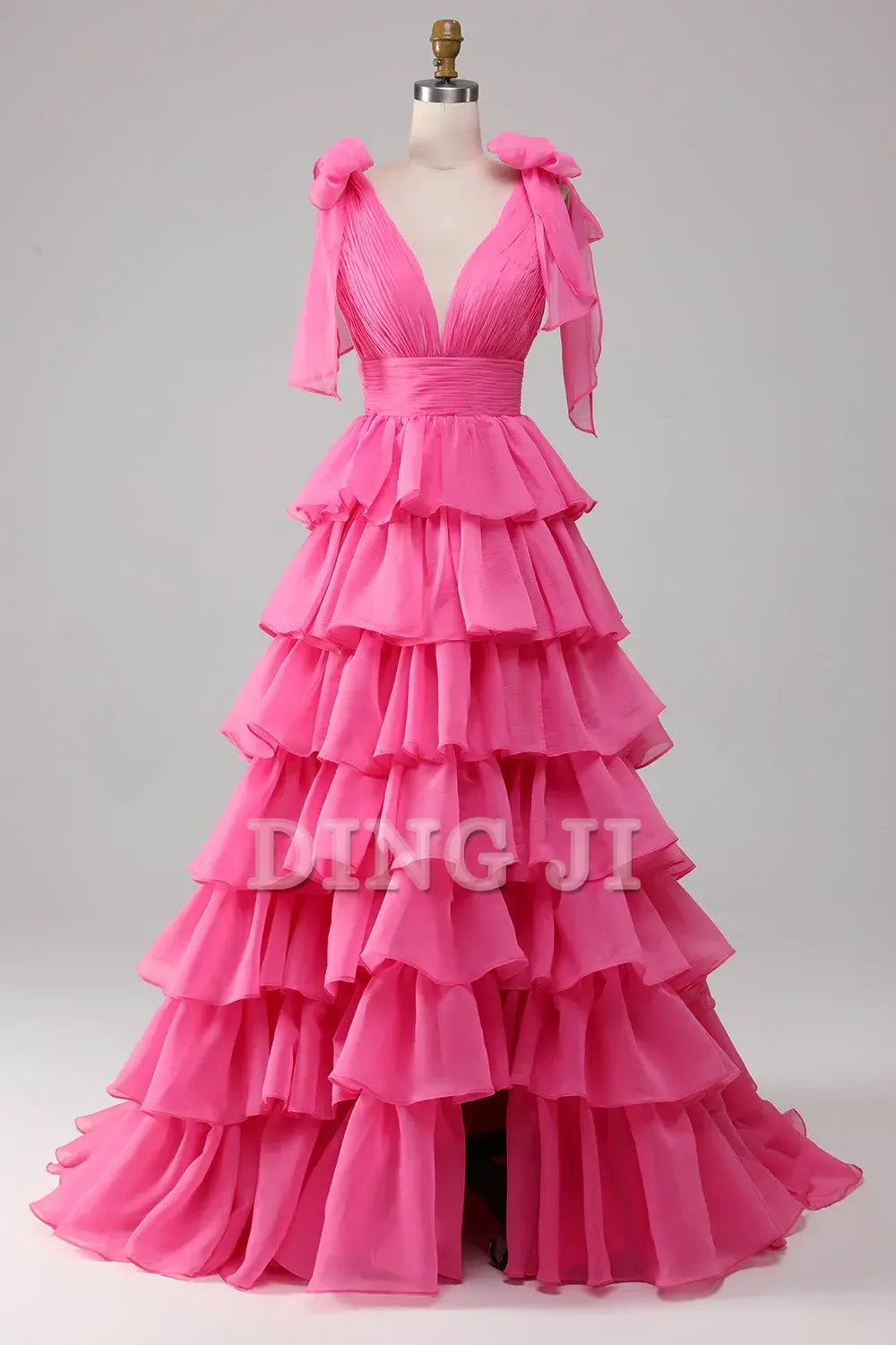 DingJiDress Prom Dress A-Line V-Neck Pleated layered Backless Long Formal Women's Dresses Wedding Guests Dresses