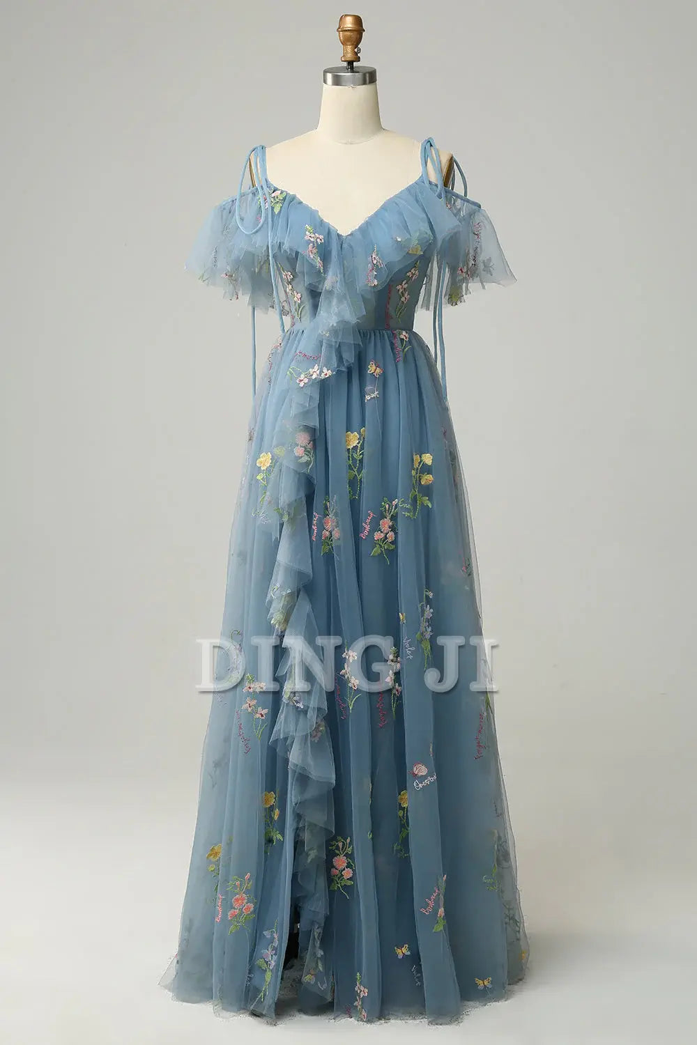 DingJiDress Prom Dress A-Line V-Neck Spaghetti Straps Ruched Embroidery Lace Sweet Formal Women's Dresses Wedding Guests Dresses