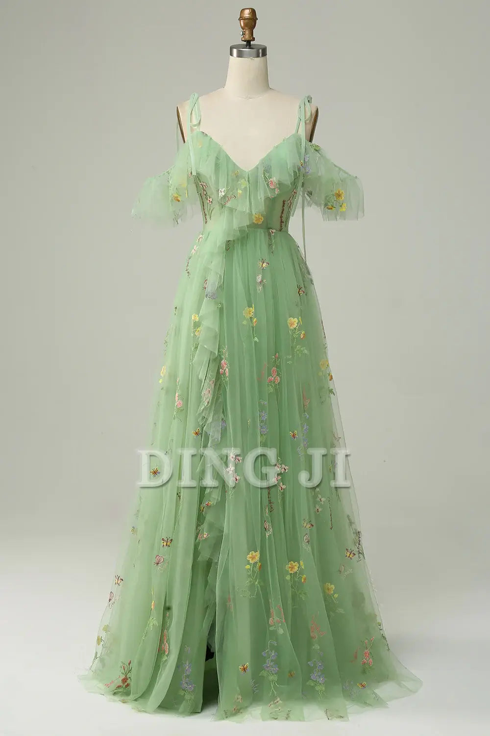 DingJiDress Prom Dress A-Line V-Neck Spaghetti Straps Ruched Embroidery Lace Sweet Formal Women's Dresses Wedding Guests Dresses