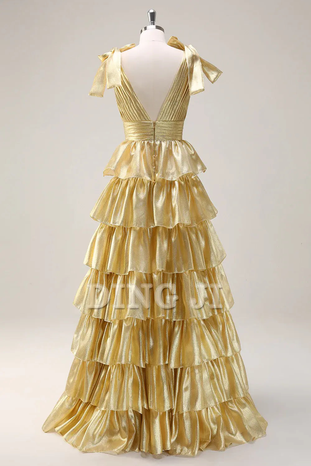 DingJiDress Prom Dress A-Line V-Neck Pleated layered Backless Long Formal Women's Dresses Wedding Guests Dresses