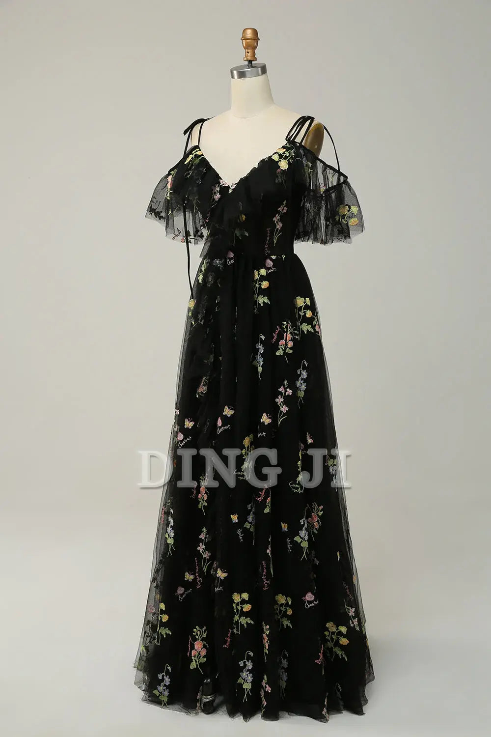 DingJiDress Prom Dress A-Line V-Neck Spaghetti Straps Ruched Embroidery Lace Sweet Formal Women's Dresses Wedding Guests Dresses