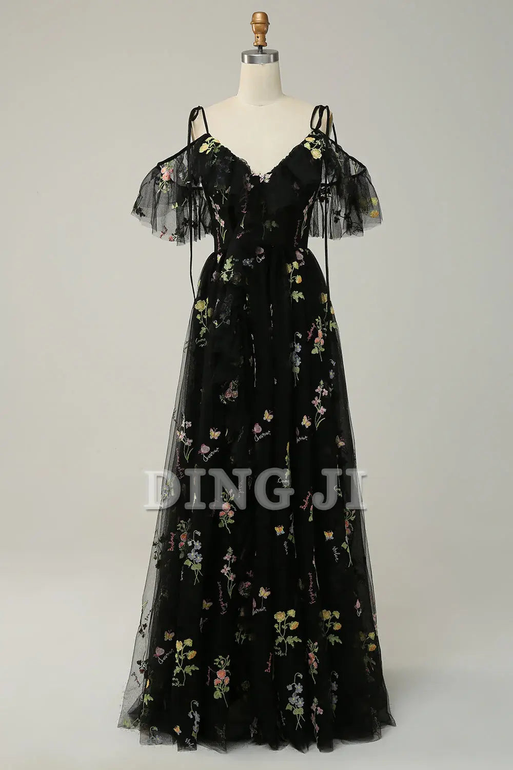 DingJiDress Prom Dress A-Line V-Neck Spaghetti Straps Ruched Embroidery Lace Sweet Formal Women's Dresses Wedding Guests Dresses