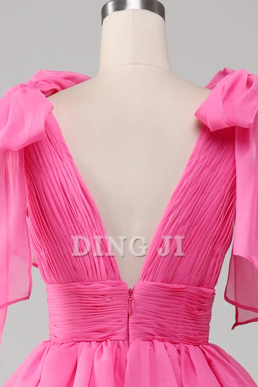 DingJiDress Prom Dress A-Line V-Neck Pleated layered Backless Long Formal Women's Dresses Wedding Guests Dresses