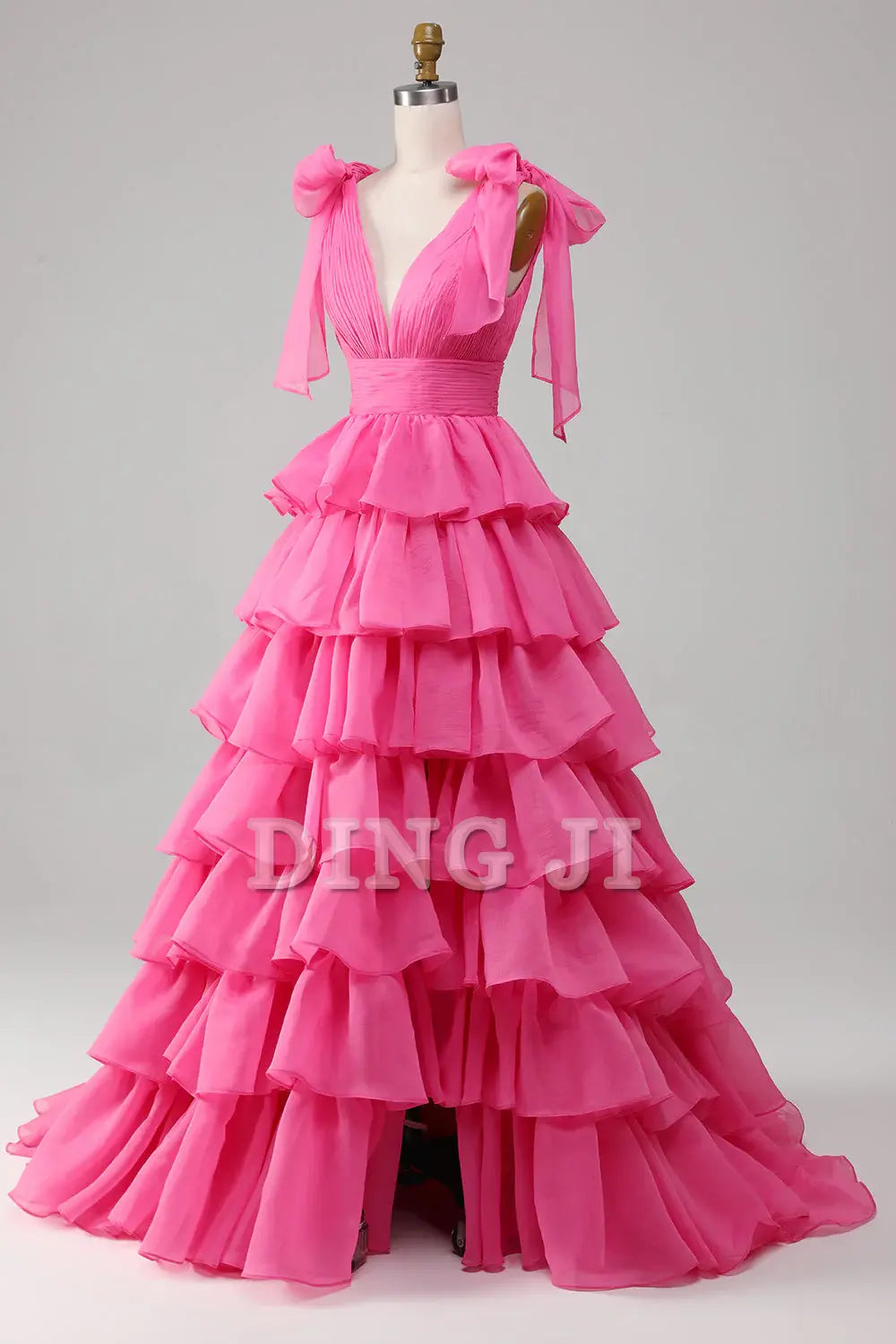 DingJiDress Prom Dress A-Line V-Neck Pleated layered Backless Long Formal Women's Dresses Wedding Guests Dresses