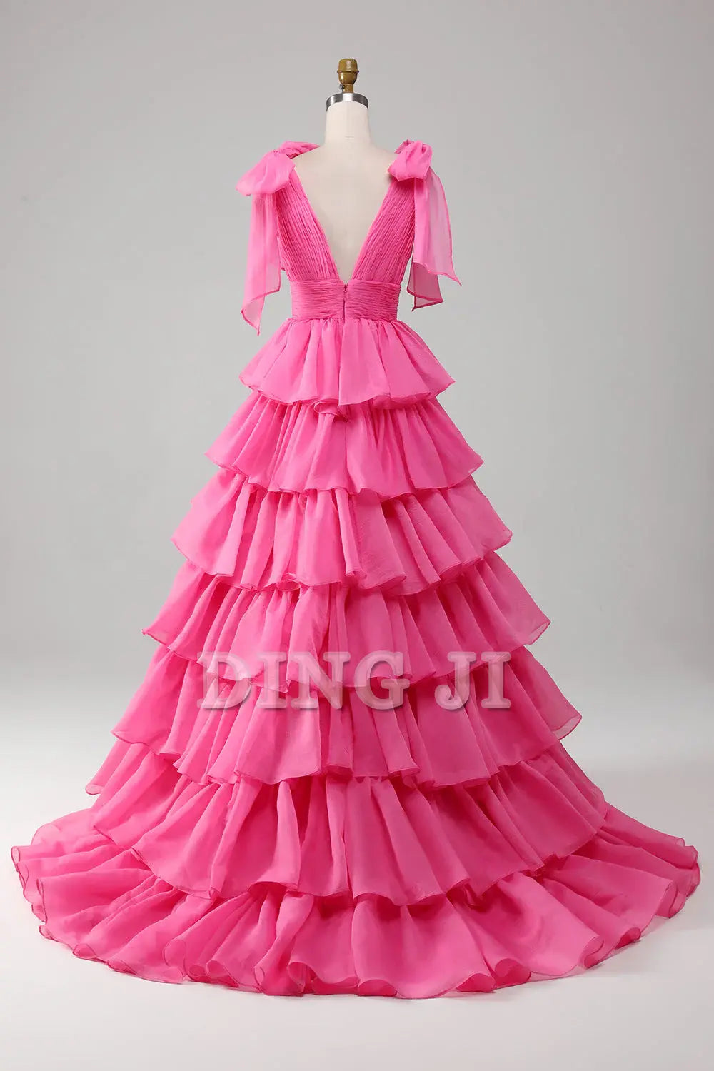 DingJiDress Prom Dress A-Line V-Neck Pleated layered Backless Long Formal Women's Dresses Wedding Guests Dresses