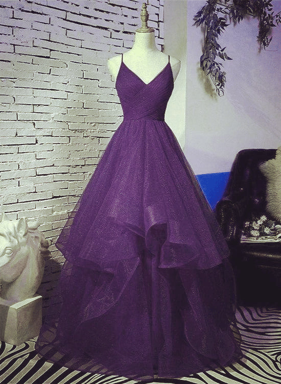 Beautiful Dark Purple Tulle Layers Formal GownPurple Evening Party Dresses