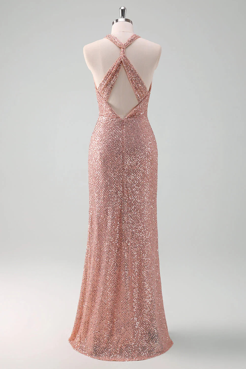 DingJiDress Bridesmaid Dress Sparkly Blush Mermaid V-Neck Sequins Long Prom Dress