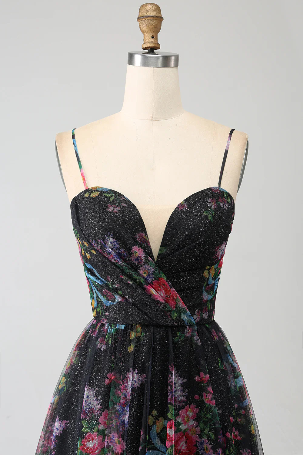 DingJiDress Green A-Line Spaghetti Straps Long Prom Dress With Sparkly Sequin AppliquesBlack Printed Spaghetti Straps
