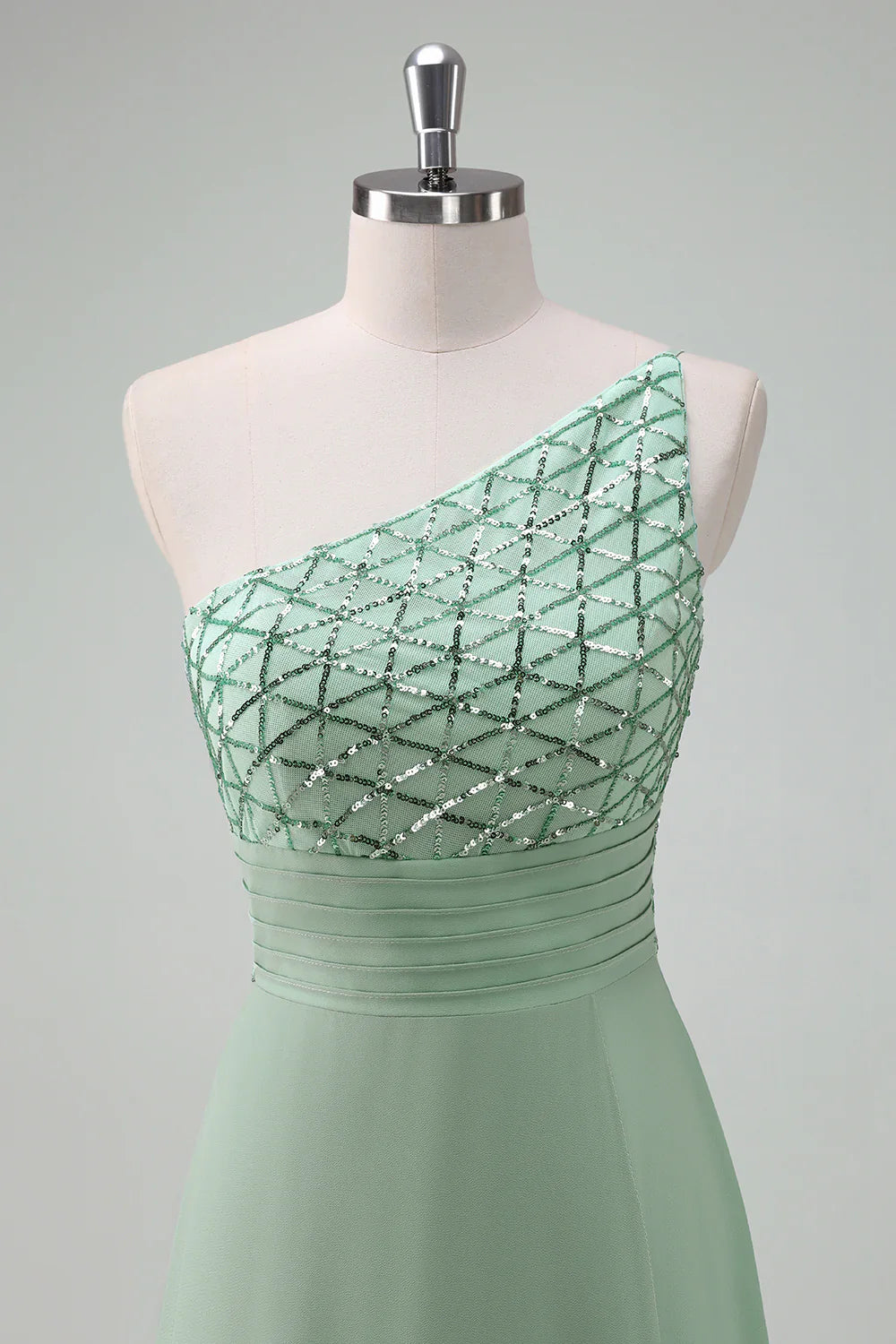DingJiDress Sparkly Evening Dress Green A Line One Shoulder Floor Length Bridesmaid Dress