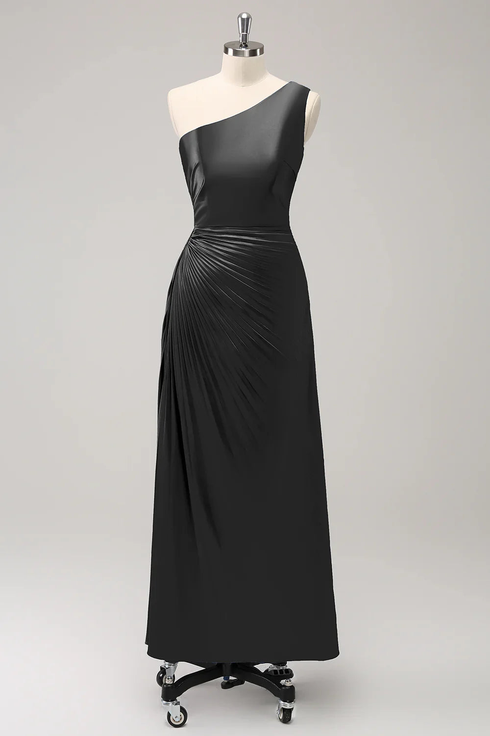 DingJiDress Dark Green Evening Dress Sheath One Shoulder Satin Long Bridsmaid Dress