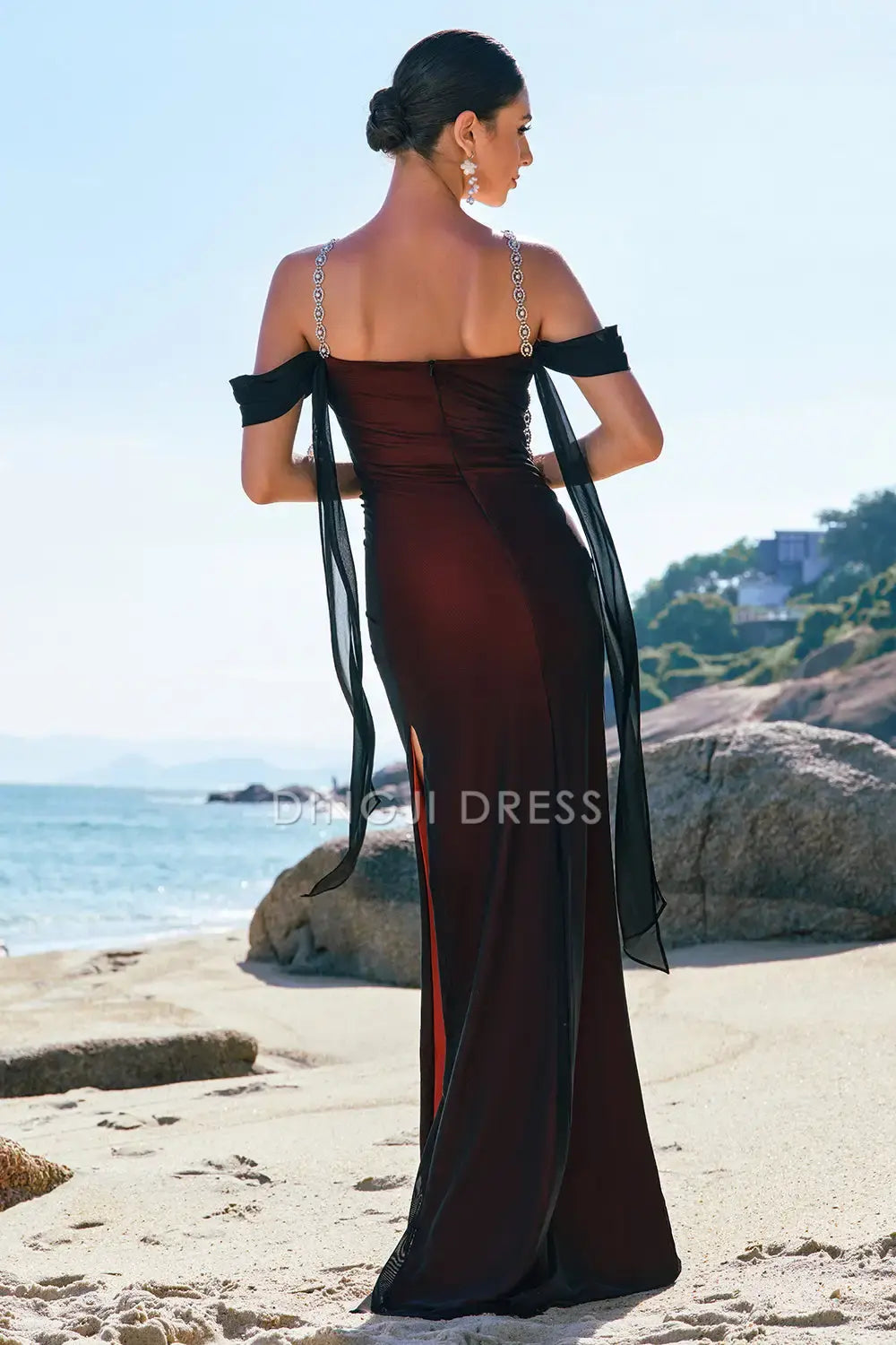 DingJiDress Hot Sale Prom Dress Exquisite Mermaid Cold Shoulder Pleated Beadwork Sparkly Long Formal Dresses