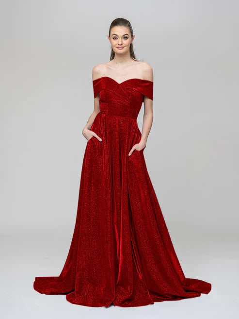 DingJiDress A Line Off The Shoulder Long Prom Dresses With Pockets