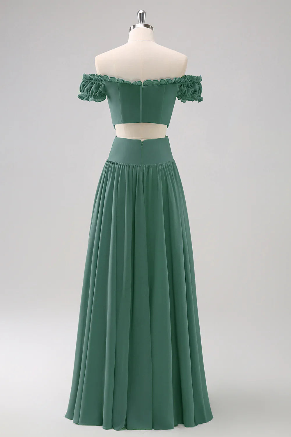 DingJiDress Elegant Eucalyptus A Line Bridesmaid Dress Off The Shoulder Chiffon Floor Length