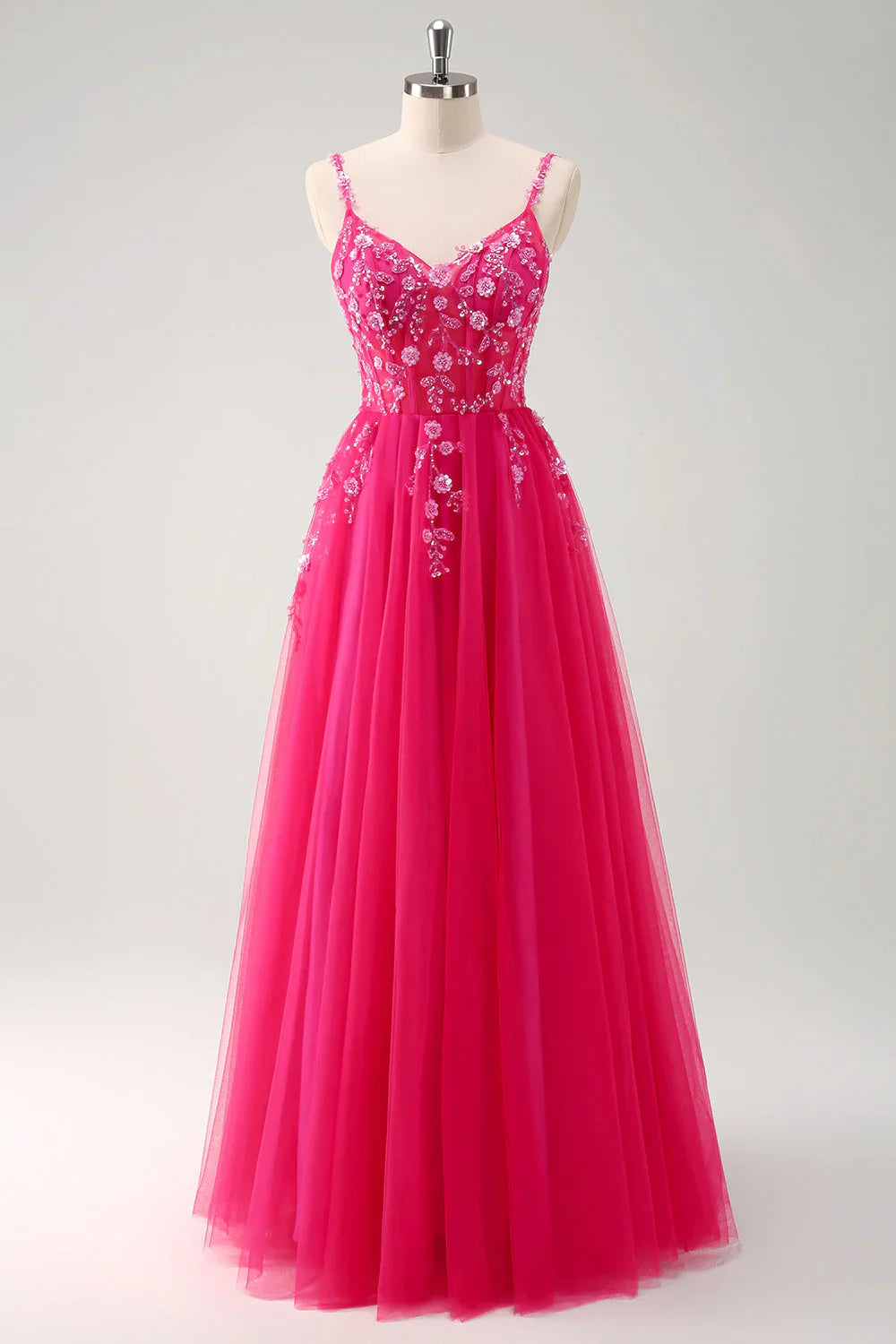 DingJiDress Sparkly Green A Line Bridesmaid Dresses Spaghetti Straps Tulle Corset Long Prom Dress with Appliques