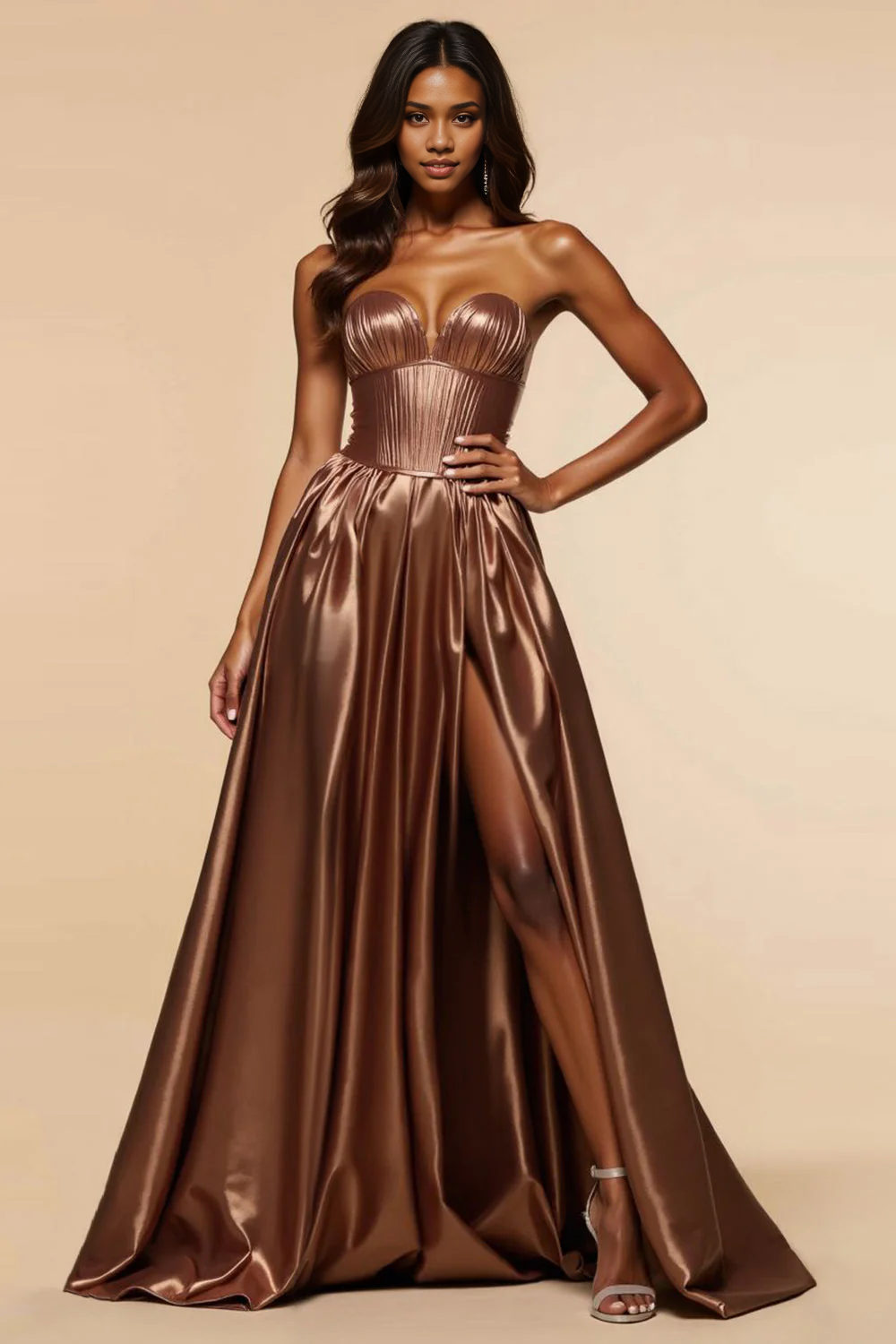 DingJiDress High Quality Dress Charming Strapless Corset A Line Ruched Sweetheart With Silt Long Prom Dress