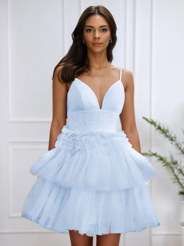 Spaghetti Straps Layers Tulle Candy Pink Sleeveless Homecoming Dress