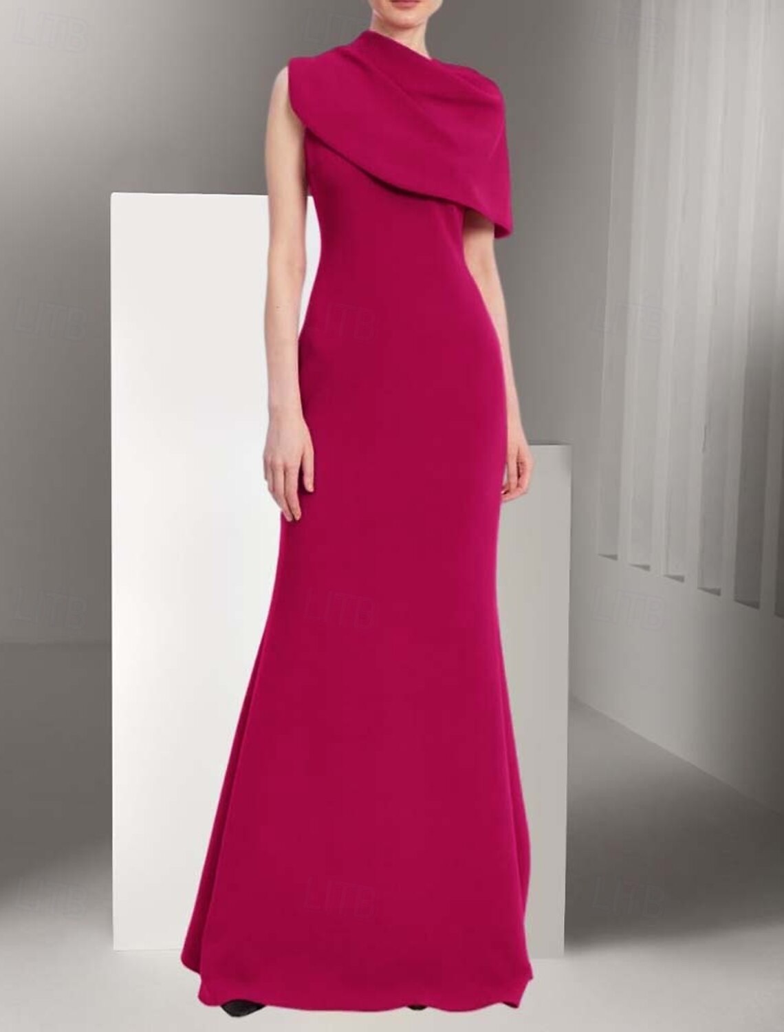 Sheath / Column Evening Gown Elegant Dress Formal Wedding Floor Length Sleeveless Asymmetrical Neck Stretch Crepe with Drapping