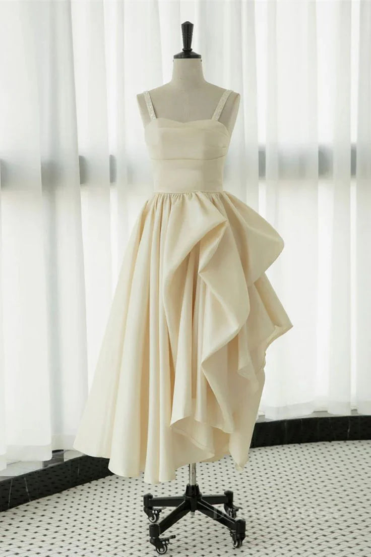 Elegant satin camisole tea long ball dress, formal back to school dress