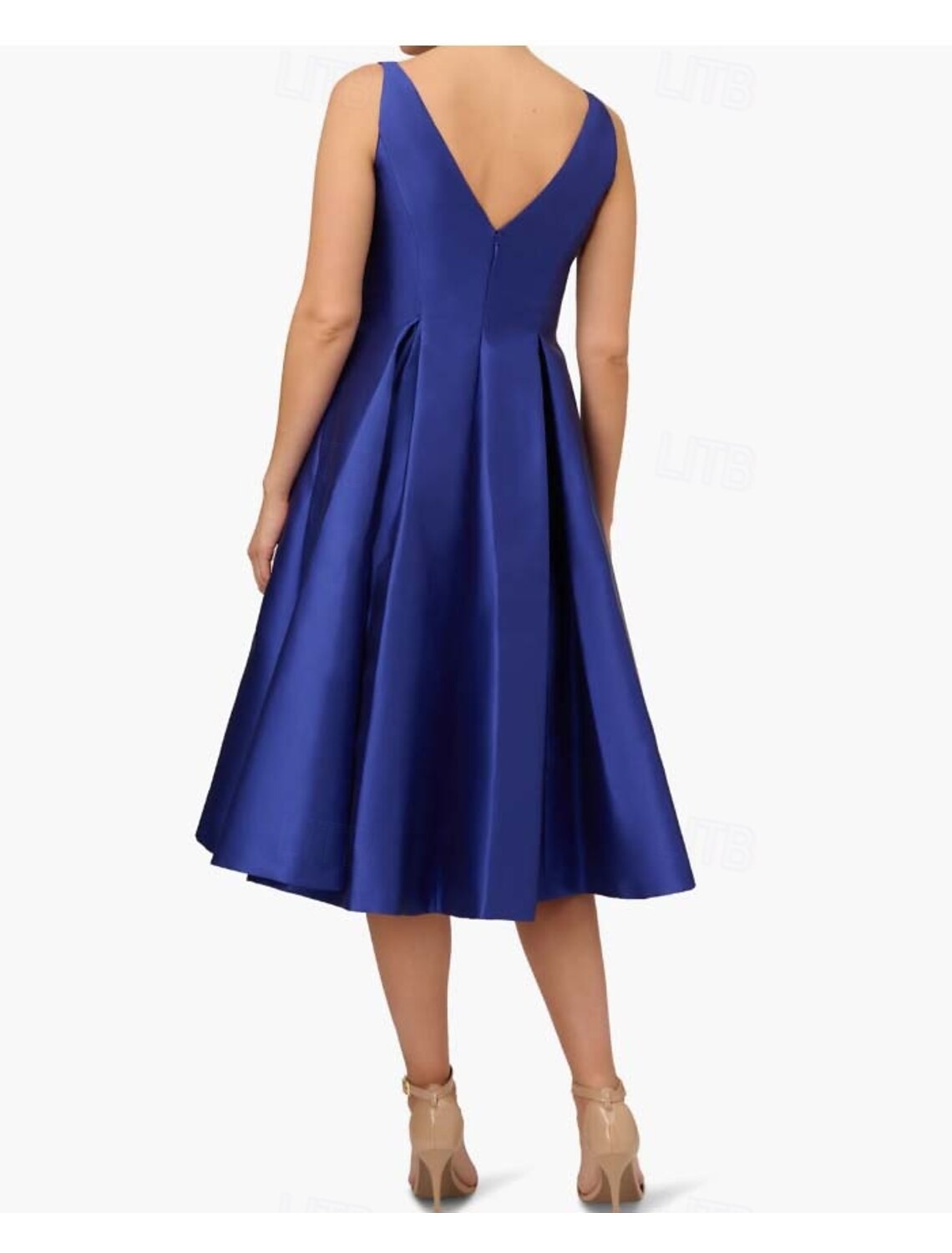 A-Line Cocktail Dresses Elegant Dress Formal Evening Party Tea Length Sleeveless Boat Neck Pocket Satin with Pleats Derby Dresses