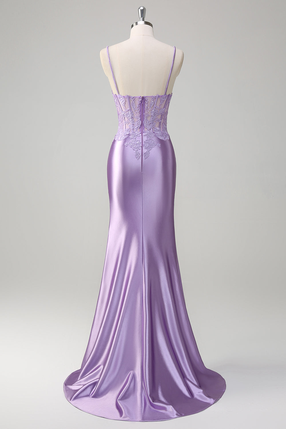 Lilac Floral Mermaid Corset Long Prom Dress with Slit