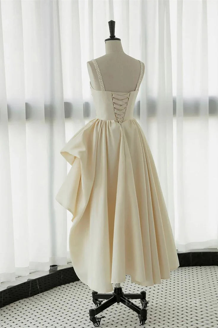 Elegant satin camisole tea long ball dress, formal back to school dress