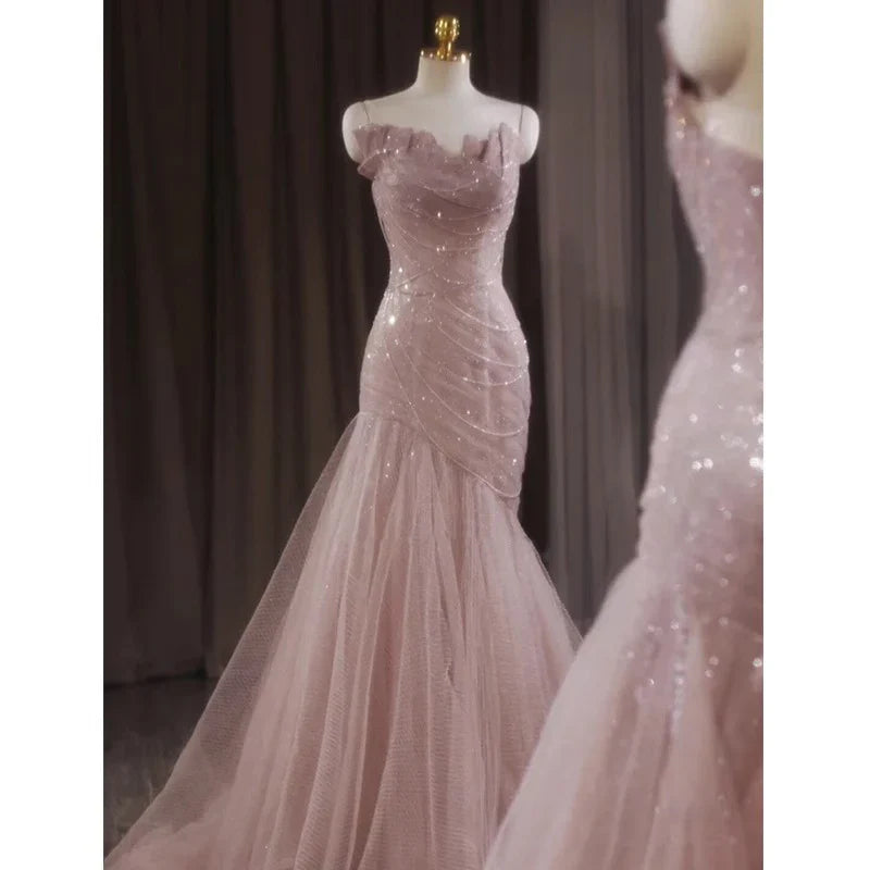 DingJiDress Shiny Tulle Mermaid Spaghetti Strap Sleeveless Fairy Fantastic Prom Dress
