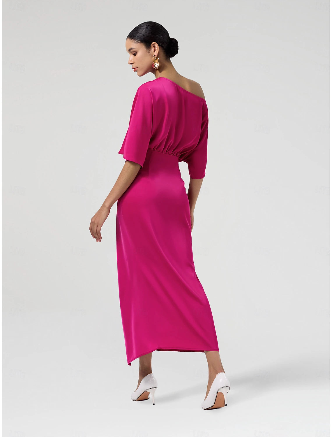 Satin Knotted Wrap Drop Shoulder Maxi Dress