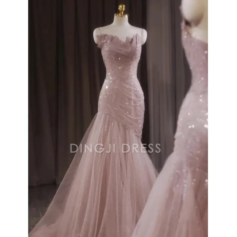 DingJiDress Shiny Tulle Mermaid Spaghetti Strap Sleeveless Fairy Fantastic Prom Dress