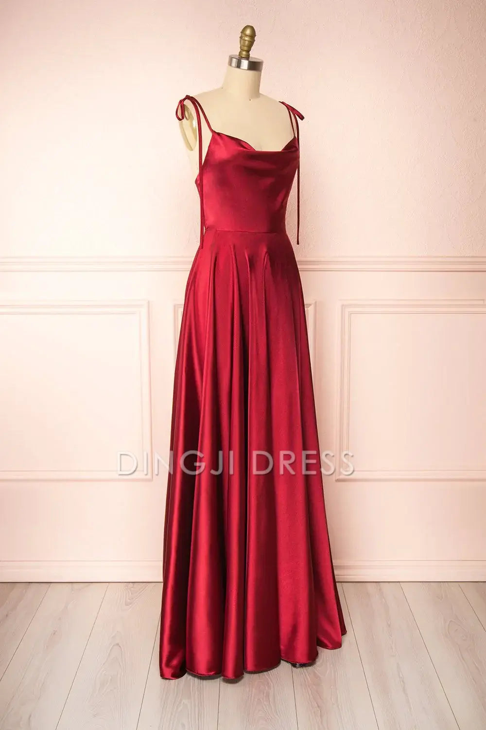 DingJiDress Simple A Line Spaghetti Straps Backless Side Fork Long Fashion Prom Dress