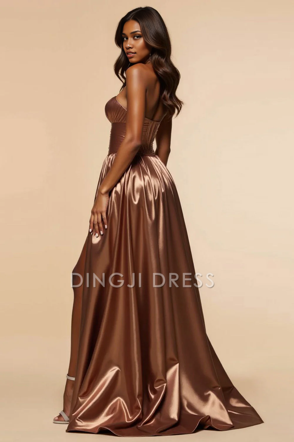 DingJiDress High Quality Dress Charming Strapless Corset A Line Ruched Sweetheart With Silt Long Prom Dress