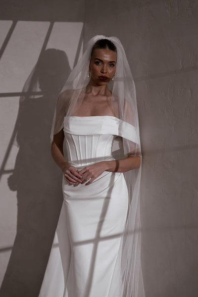 Elegant Mermaid Off the Shoulder Elastic Satin Long Wedding Dresses
