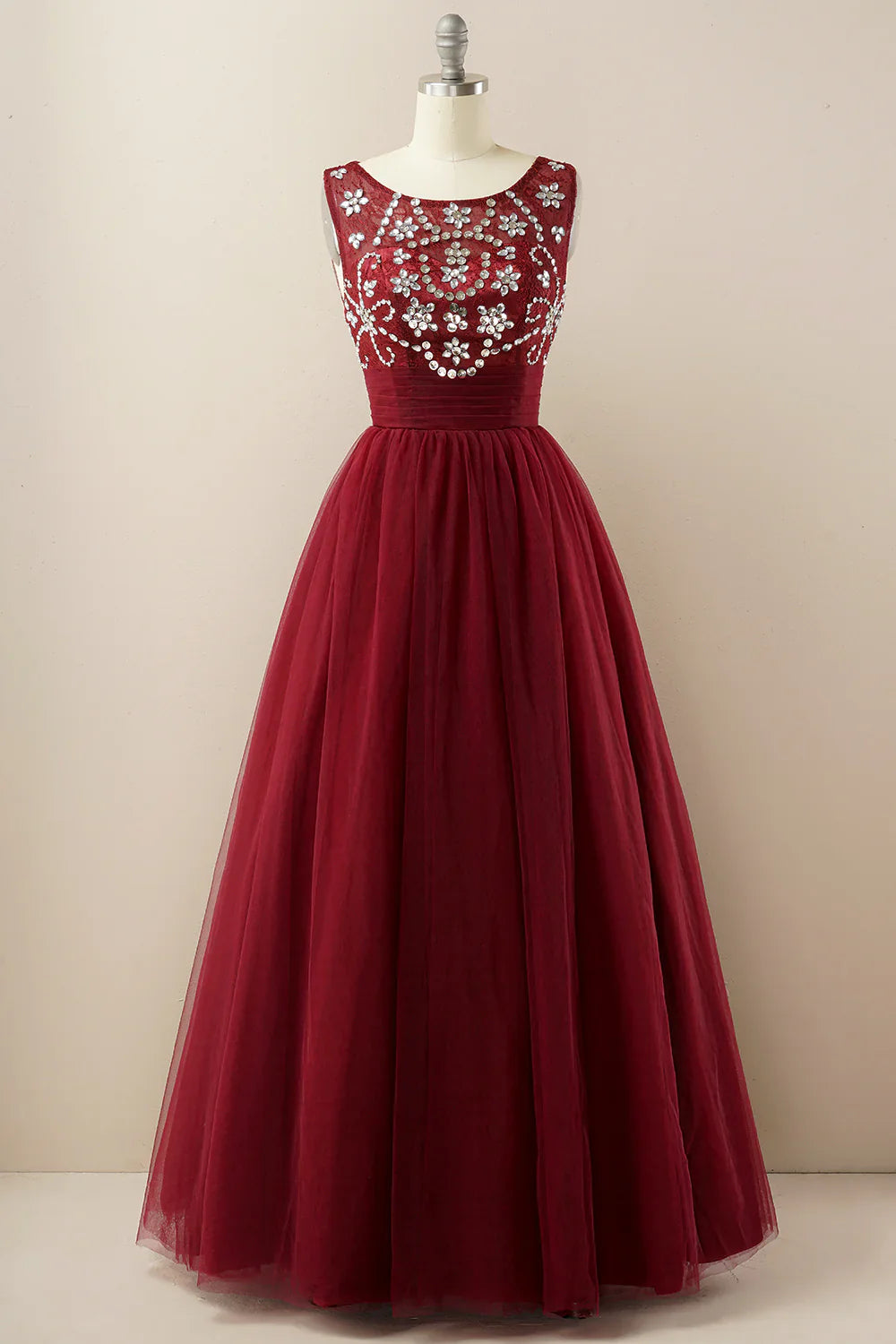 DingJiDress Burgundy Tulle Prom Dress