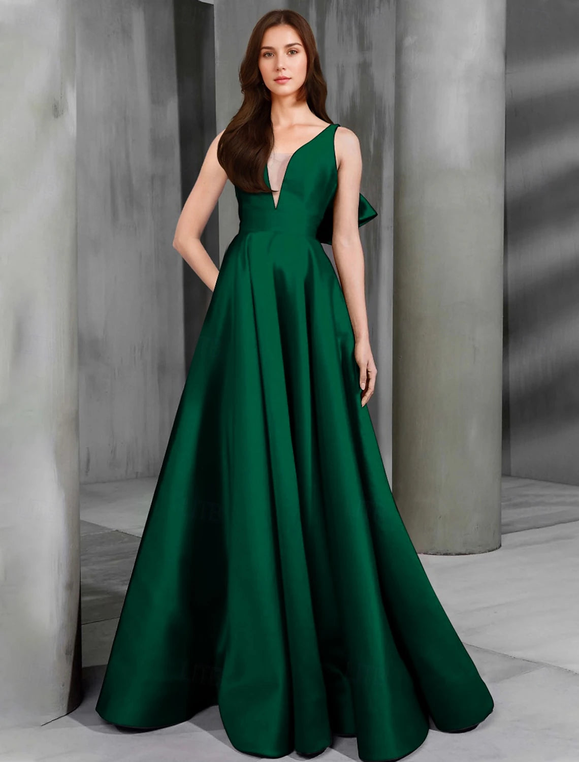 Red Green Black Tie A-Line Evening Gown Elegant Dress Formal Floor Length Sleeveless V Neck Satin with Bow