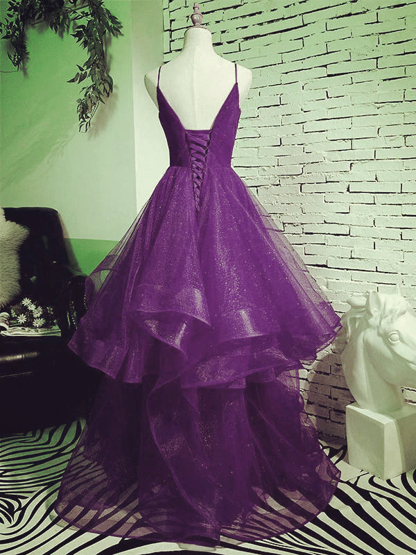 Beautiful Dark Purple Tulle Layers Formal GownPurple Evening Party Dresses