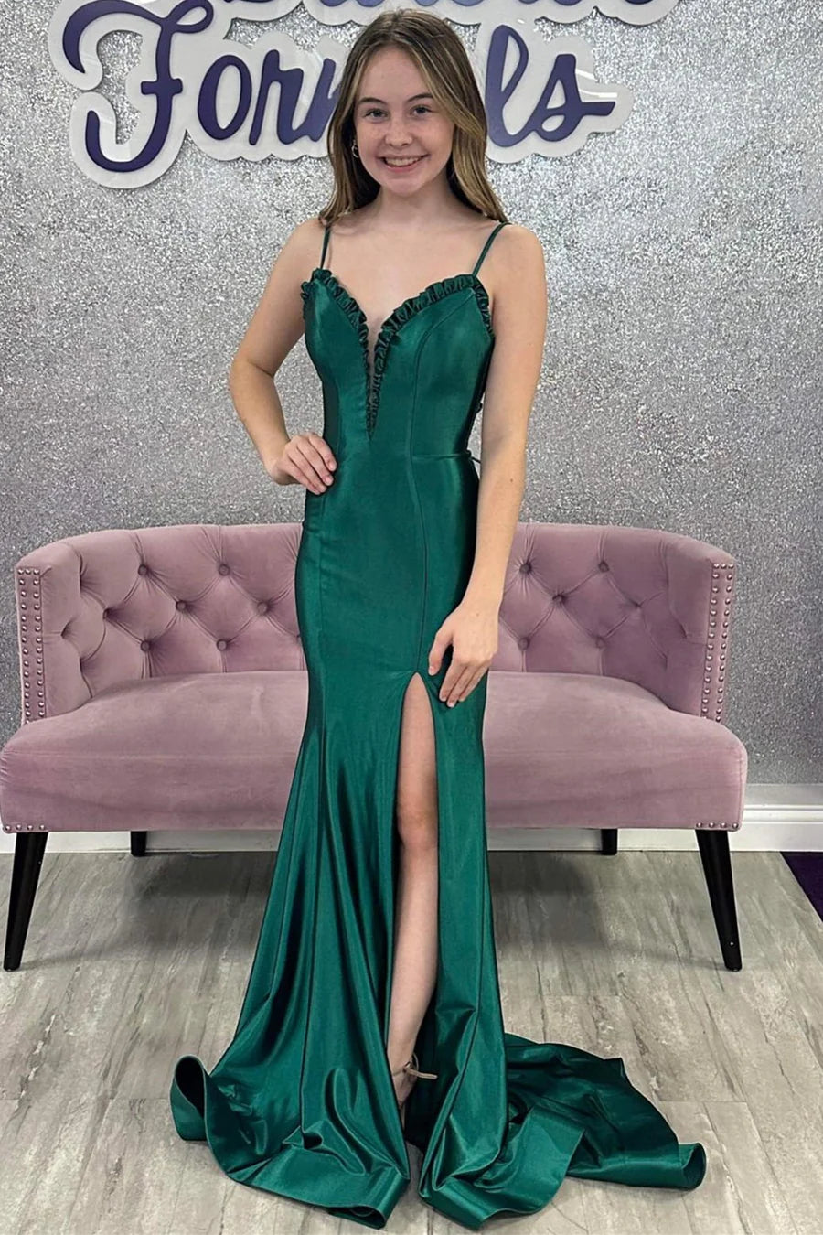 Lace-Up Back Ruffle Mermaid Long Prom Dress with Slit