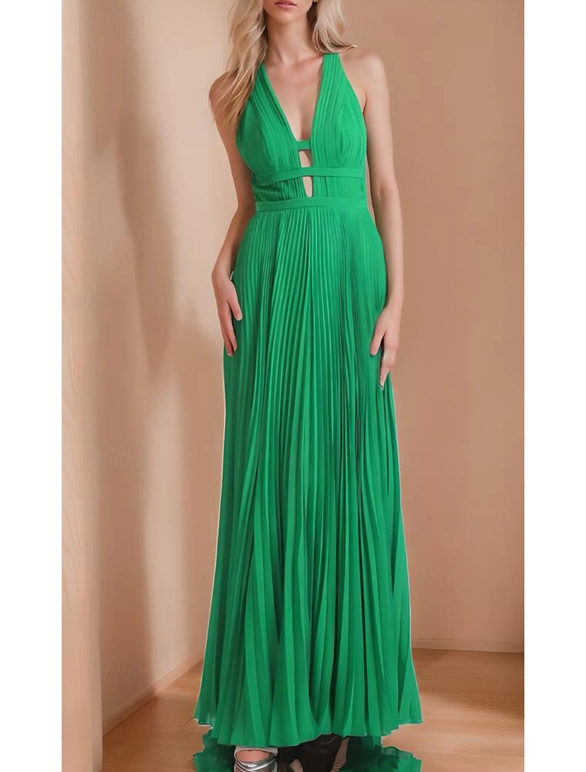 Sheath / Column Evening Gown Elegant Dress Formal Evening Party Floor Length Sleeveless V Neck Stretch Chiffon with Pleats