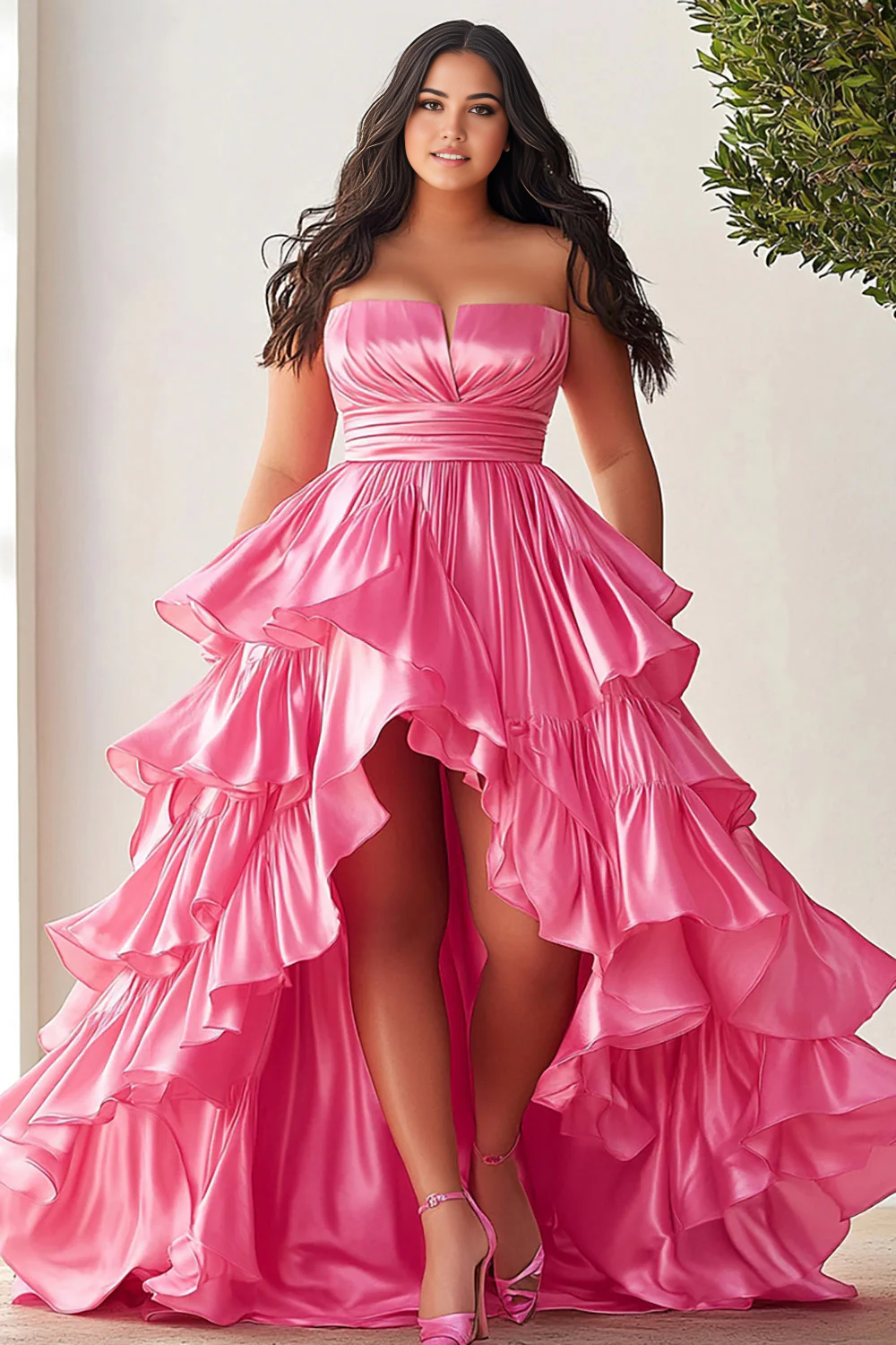 DingJiDress High Quality Dress Strapless A Line Ruffles High Low Plus Size Prom Dress
